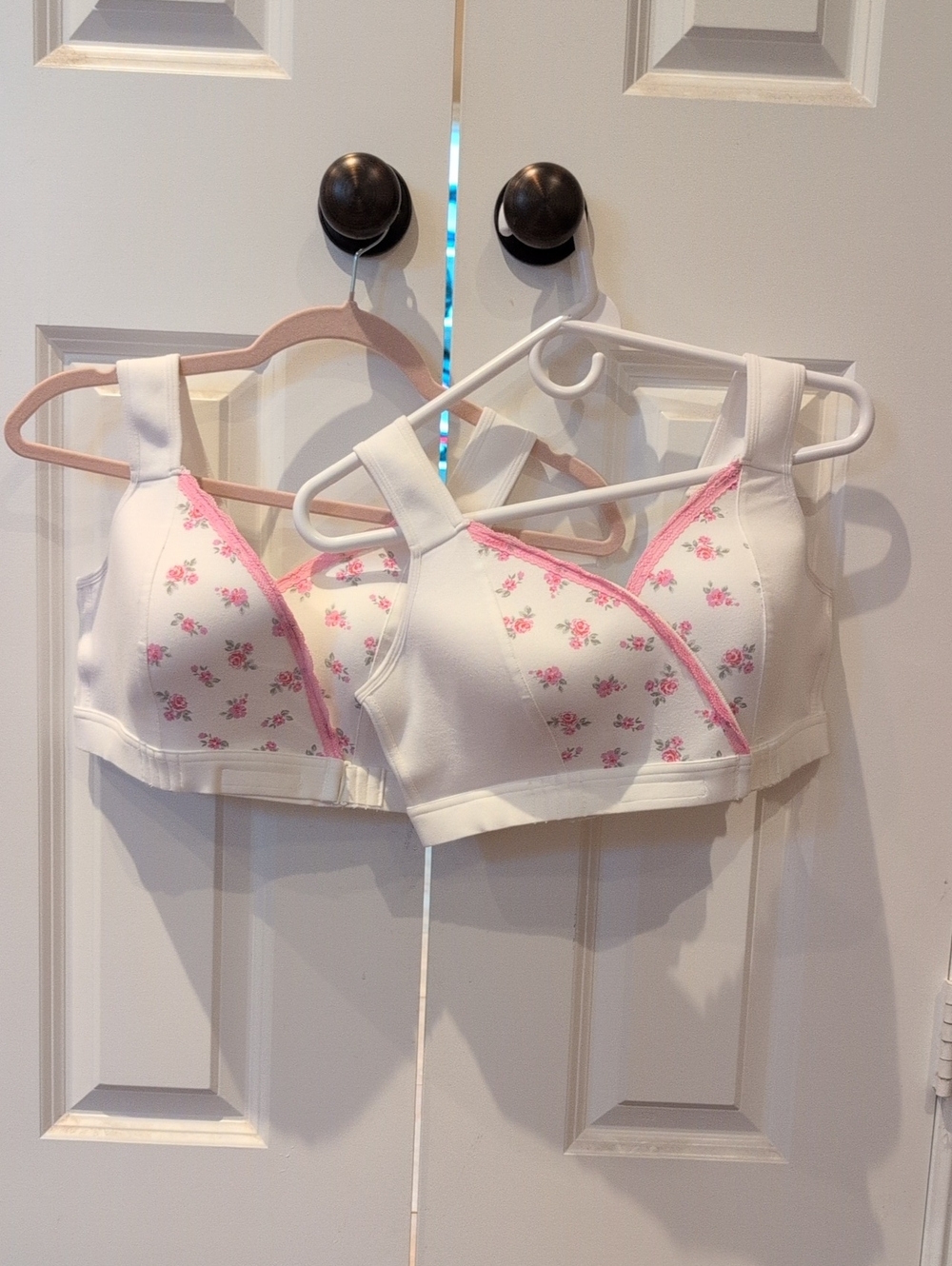 Comfort Soft-Cup Floral Sleep Bra - White with Pink Accents